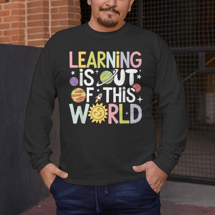 Learning Is Out Of This World Space Teacher Cute Groovy Men's Long Sleeve T-Shirt, funny design
