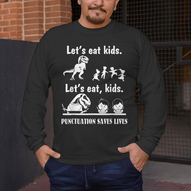 Let's Eat Kids Fun Dinosaurs Grammar Teacher Men's Long Sleeve T-Shirt, funny design