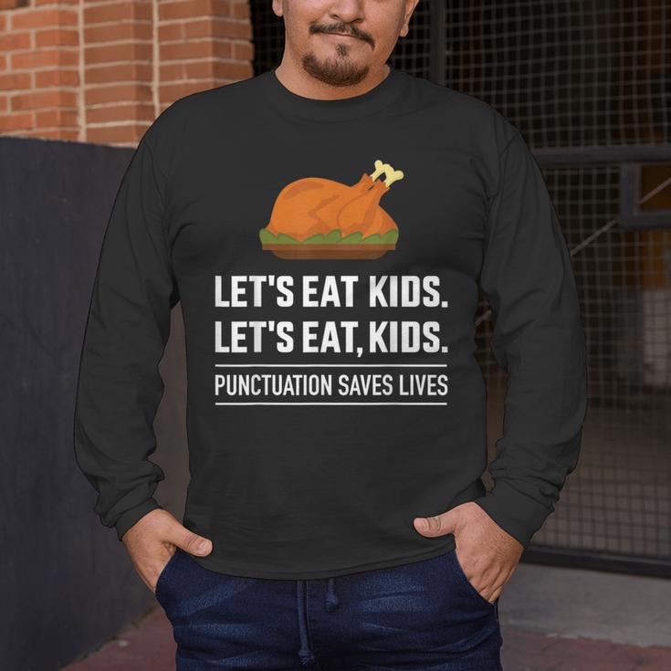 Let's Eat Kids Grammar For Thanksgiving Teacher Men's Long Sleeve T-Shirt, funny design
