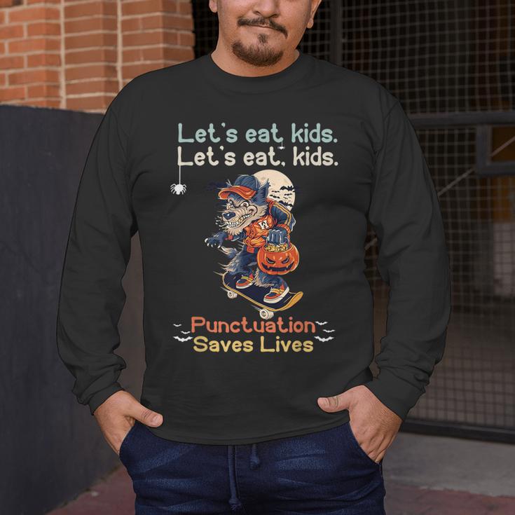 Let's Eat Kids Grammar Werewolf Halloween Teacher Men's Long Sleeve T-Shirt, funny design Let's Eat Kids Grammar Werewolf Halloween Teacher Men's Long Sleeve T-Shirt, funny design