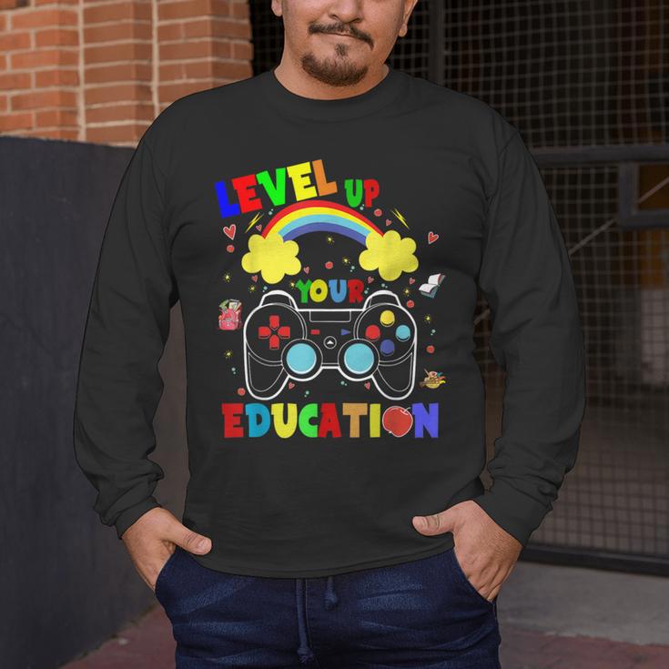 Level Up Your Education Gaming Inspired Teacher Gamers For Men Women Kids Men's Long Sleeve T-Shirt, funny design
