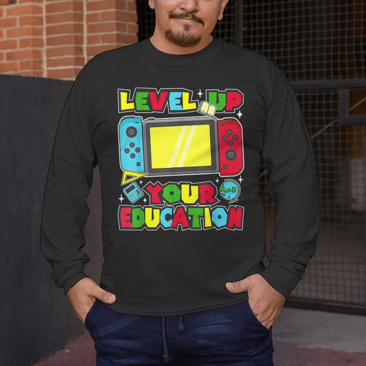 Level Up Your Education Gaming Inspired Teacher Gamers Men's Long Sleeve T-Shirt, funny design Level Up Your Education Gaming Inspired Teacher Gamers Men's Long Sleeve T-Shirt, funny design
