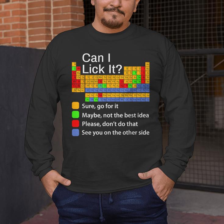 Can I Lick It Periodic Table Chemistry Teachers Men's Long Sleeve T-Shirt, funny design