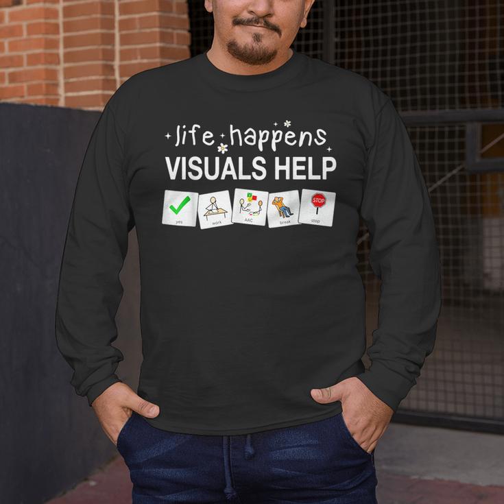 Life Happens Visuals Help Special Education Teacher Aide Men's Long Sleeve T-Shirt, funny design Life Happens Visuals Help Special Education Teacher Aide Men's Long Sleeve T-Shirt, funny design