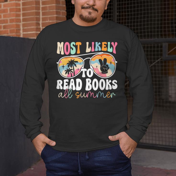 Most Likely To Read Books All Summer Teacher Student Men's Long Sleeve T-Shirt, funny design
