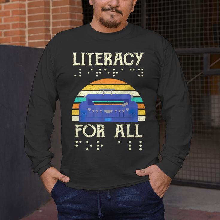 Literacy For All Visually Impaired Braille Teacher The Blind Men's Long Sleeve T-Shirt, funny design Literacy For All Visually Impaired Braille Teacher The Blind Men's Long Sleeve T-Shirt, funny design