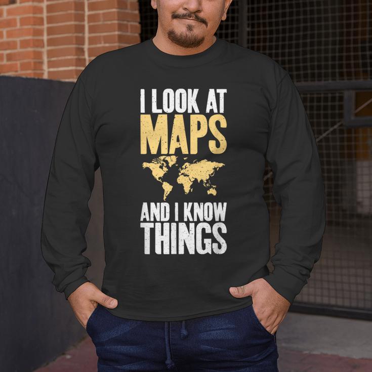 I Look At Maps And i Know Things Teacher Geographer Men's Long Sleeve T-Shirt, funny design I Look At Maps And i Know Things Teacher Geographer Men's Long Sleeve T-Shirt, funny design
