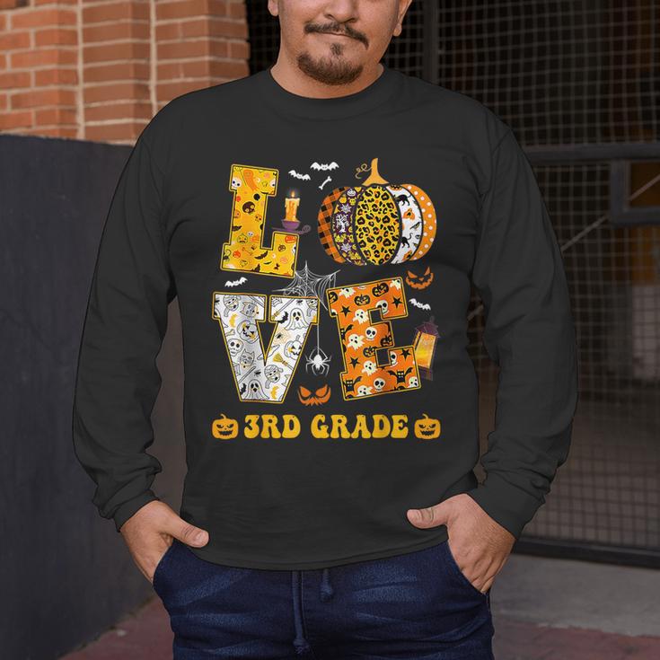 LOVE 3rd Grade Pumpkin Teacher Student Halloween Costume Men's Long Sleeve T-Shirt, funny design