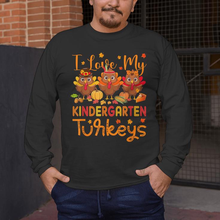 I Love My Kindergarten Turkeys Thanksgiving Teacher Students Men's Long Sleeve T-Shirt, funny design