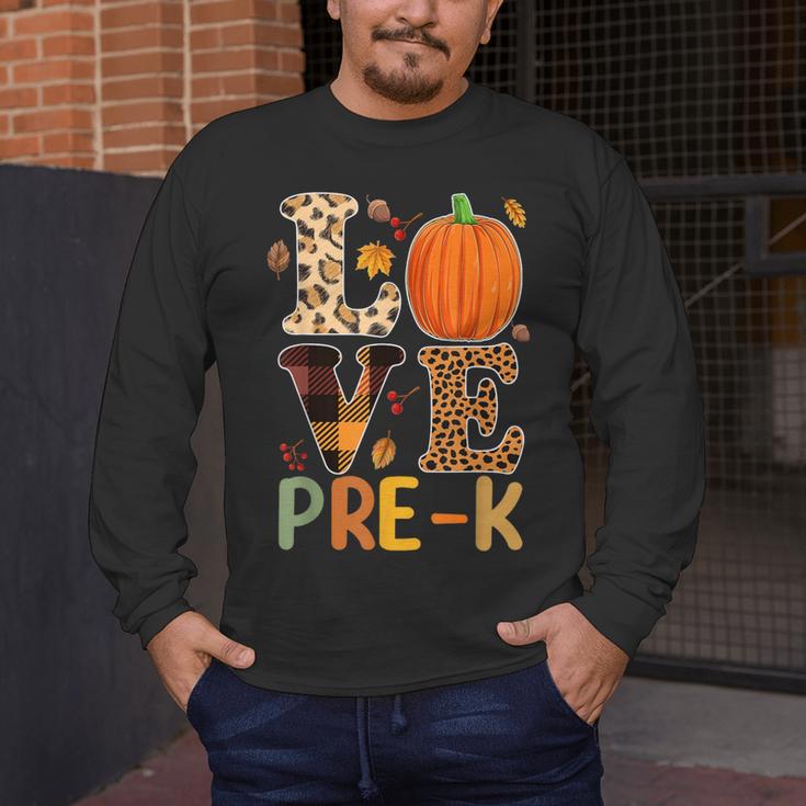 Love Pre-k Teacher Shirts Autumn Fall Pumpkin Fall Leopard Men's Long Sleeve T-Shirt, funny design