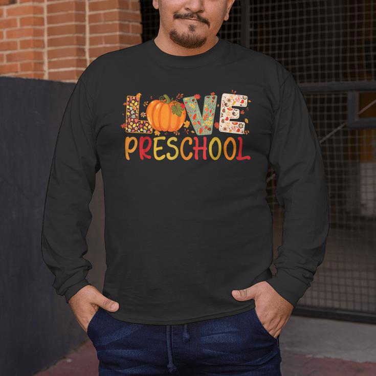 Love Preschool Happy Fall Thanksgiving Women Teacher Men's Long Sleeve T-Shirt, funny design Love Preschool Happy Fall Thanksgiving Women Teacher Men's Long Sleeve T-Shirt, funny design