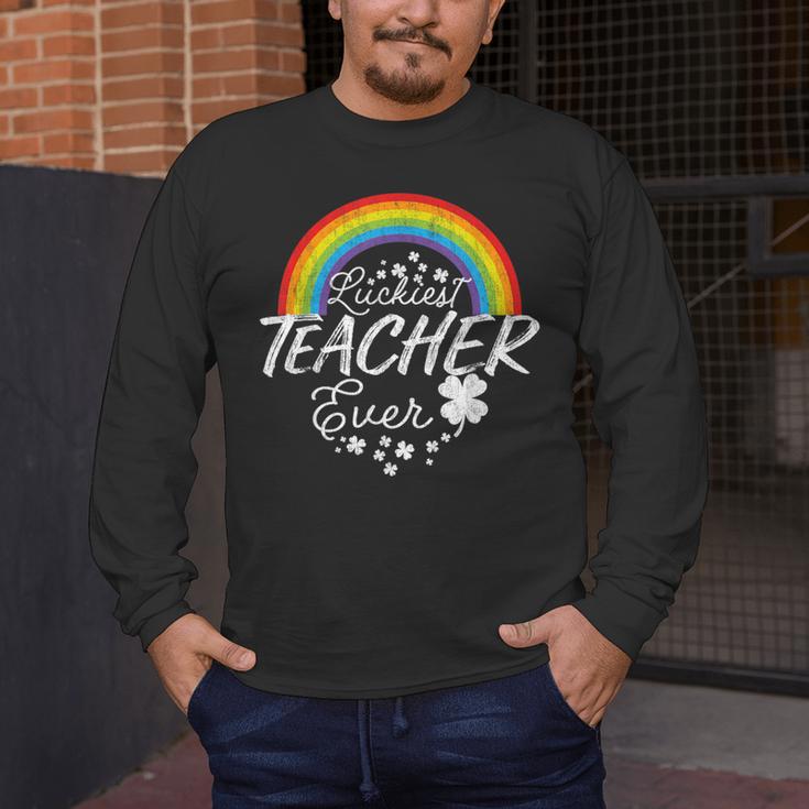 Luckiest Teacher Ever Rainbow- St Patricks Day Teacher Men's Long Sleeve T-Shirt, funny design