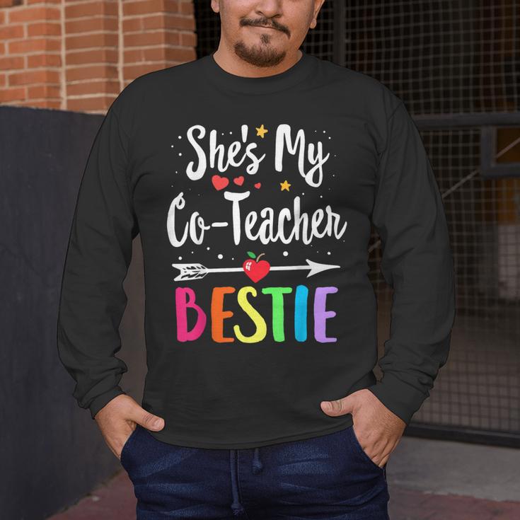 Matching Co-Teacher Best Friend She's My Bestie Work Team Men's Long Sleeve T-Shirt, funny design