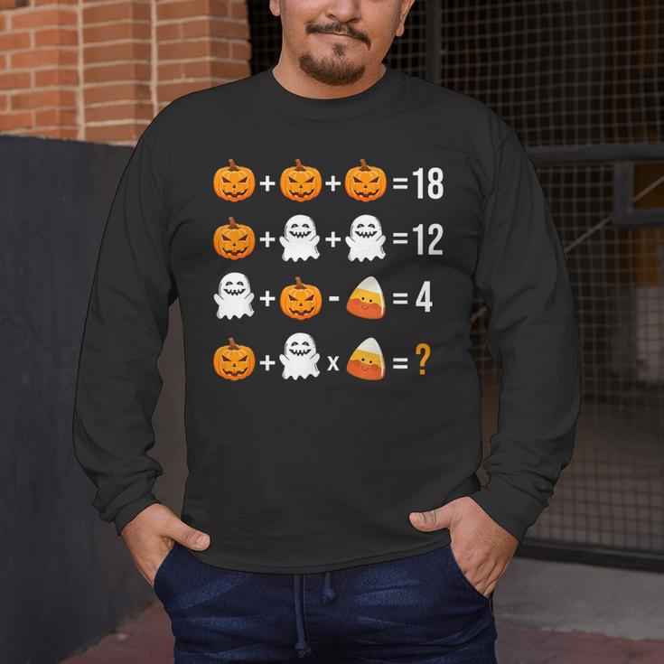 Math Teacher Halloween Equation Pumpkin Ghost Candy Corn Men's Long Sleeve T-Shirt, funny design