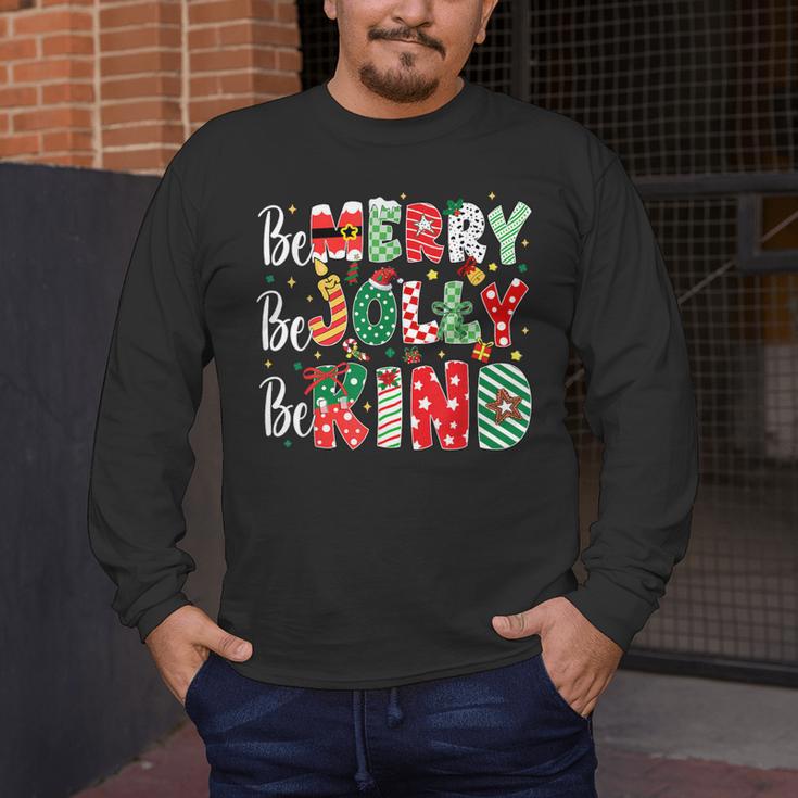 Be Merry Be Jolly Be Kind Merry Christmas Teacher Xmas PJs Men's Long Sleeve T-Shirt, funny design