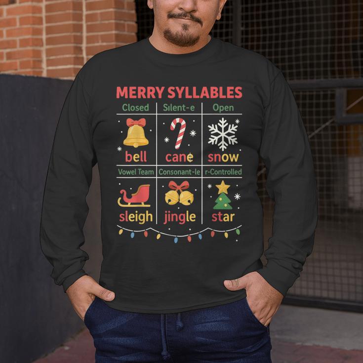 Merry Syllables Teacher Christmas Educational Kids Men's Long Sleeve T-Shirt, funny design