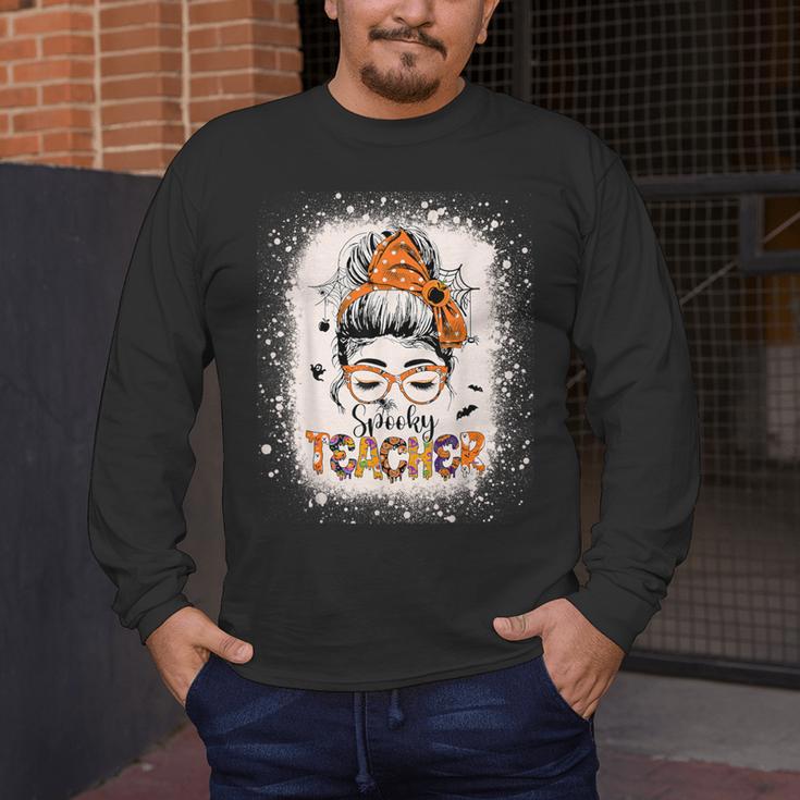 Messy Bun Spooky Teacher Bleached Halloween Teachers Men's Long Sleeve T-Shirt, funny design Messy Bun Spooky Teacher Bleached Halloween Teachers Men's Long Sleeve T-Shirt, funny design