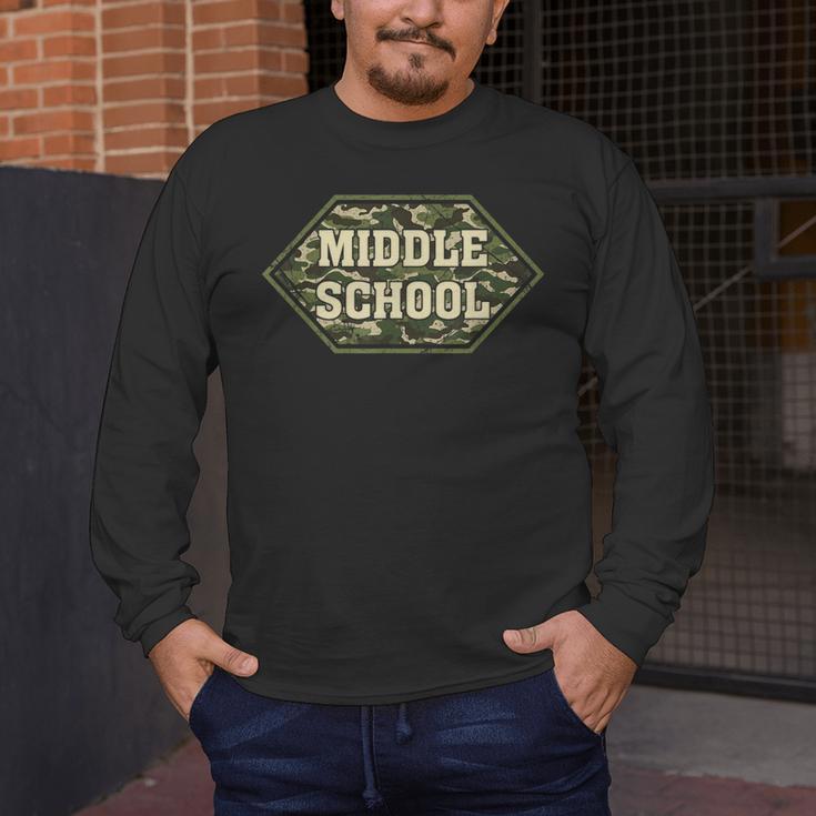 Middle School Camo Retro Back To School Teachers Men's Long Sleeve T-Shirt, funny design Middle School Camo Retro Back To School Teachers Men's Long Sleeve T-Shirt, funny design