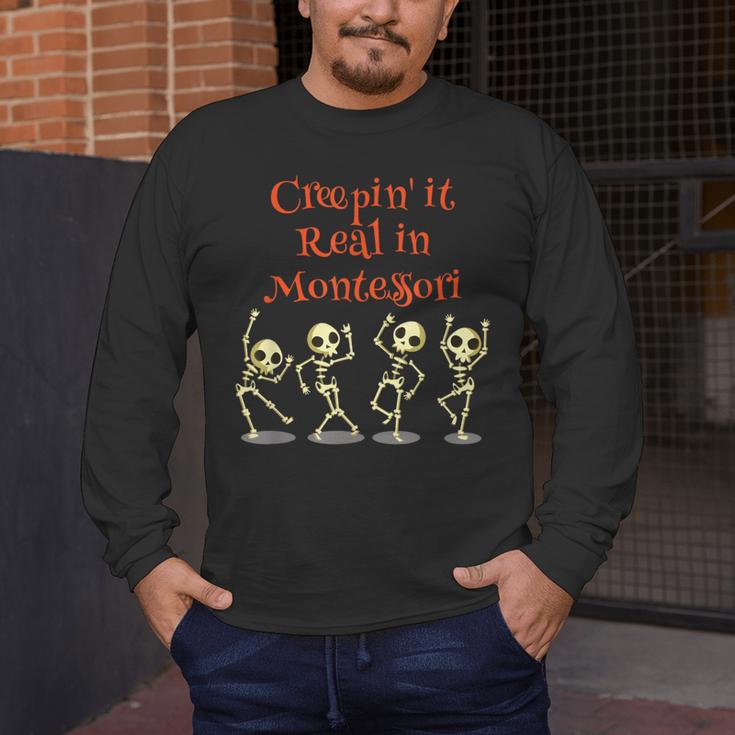 Montessori Creepin' It Real HALLOWEEN School Teacher Shirt Men's Long Sleeve T-Shirt, funny design