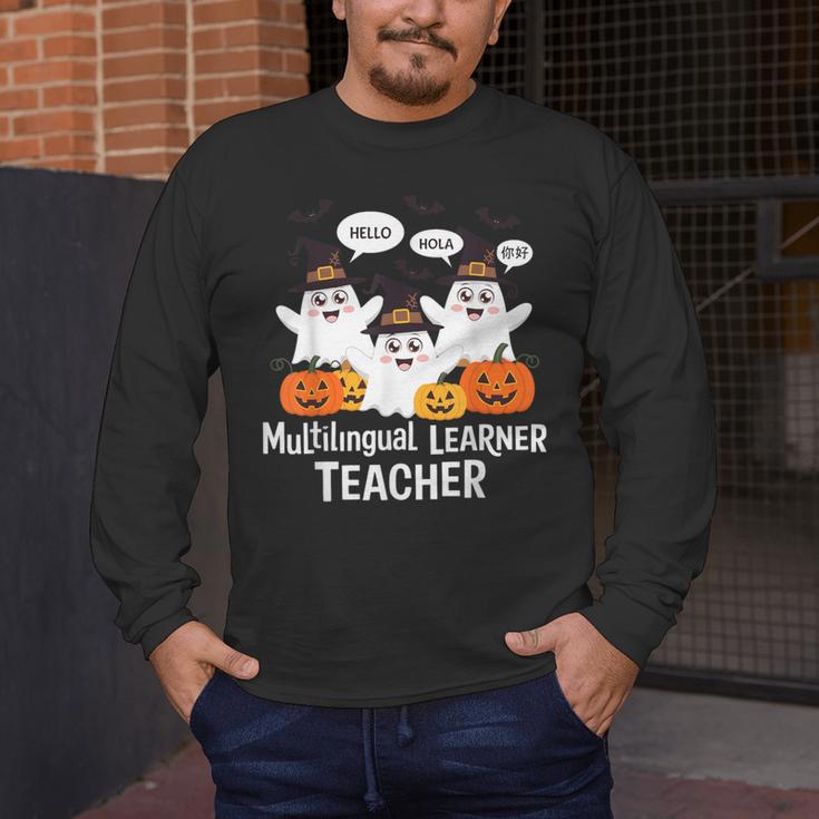 Multilingual Learner Teacher Spooky Halloween ESL Teacher Men's Long Sleeve T-Shirt, funny design Multilingual Learner Teacher Spooky Halloween ESL Teacher Men's Long Sleeve T-Shirt, funny design