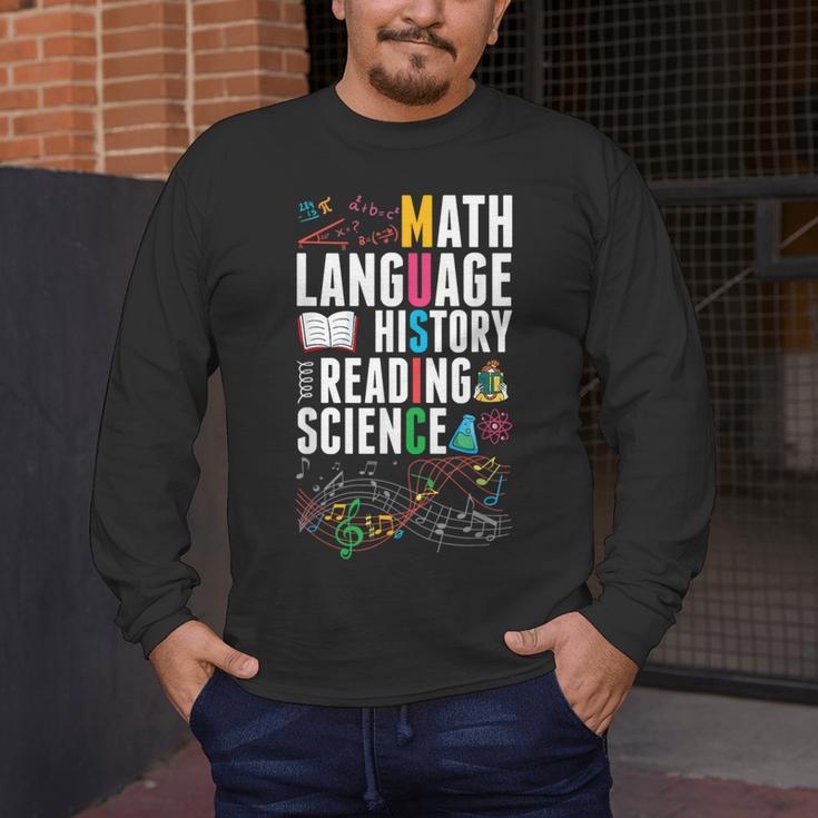 Music Teacher Music Math Language History Reading Science Men's Long Sleeve T-Shirt, funny design Music Teacher Music Math Language History Reading Science Men's Long Sleeve T-Shirt, funny design