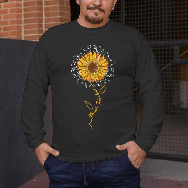 Music Teacher Shirt Sunflower Music Notes Musician Singer Men's Long Sleeve T-Shirt, funny design