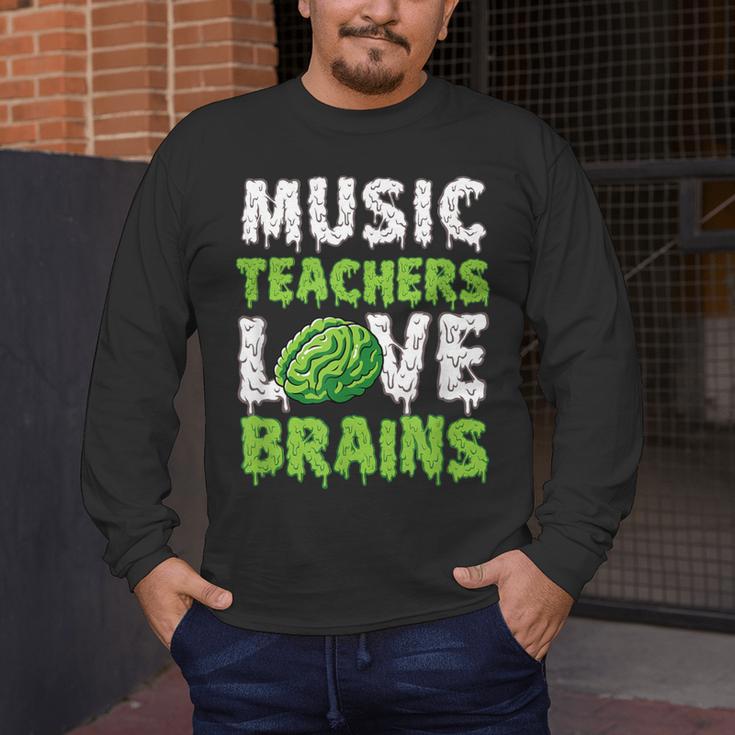 Music Teachers Love Brains Cute Teaching Halloween Men's Long Sleeve T-Shirt, funny design