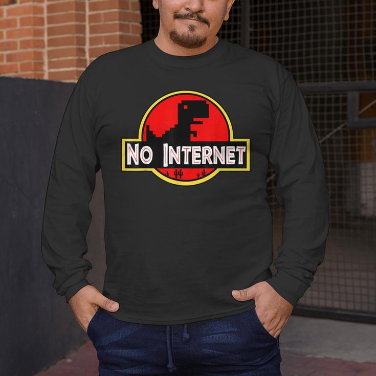 Nerdy No Internet Dinosaur Computer Science Teacher Men's Long Sleeve T-Shirt, funny design