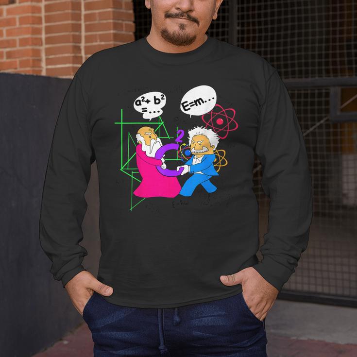 Nerdy Pythagoras Fighting Over C Squared Math Teacher Men's Long Sleeve T-Shirt, funny design Nerdy Pythagoras Fighting Over C Squared Math Teacher Men's Long Sleeve T-Shirt, funny design