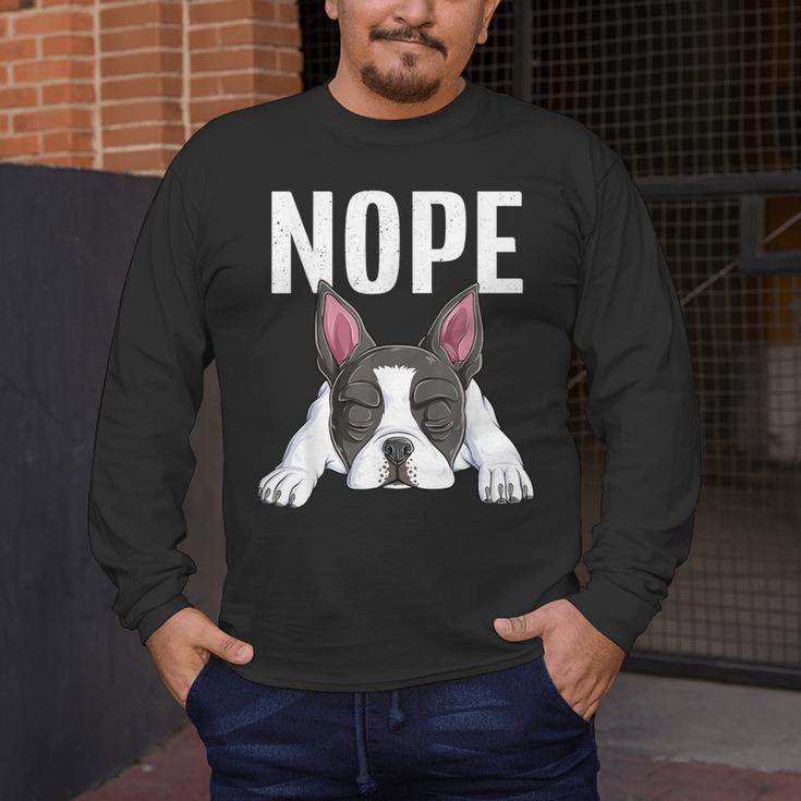 Nope Boston Terrier Puppy Dog Bostie Lover Men Women Girls Kids Men's Long Sleeve T-Shirt, funny design