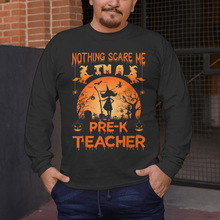 Nothing Scare Me I'm a Pre-k Teacher Matching Halloween For Men Women Men's Long Sleeve T-Shirt, funny design