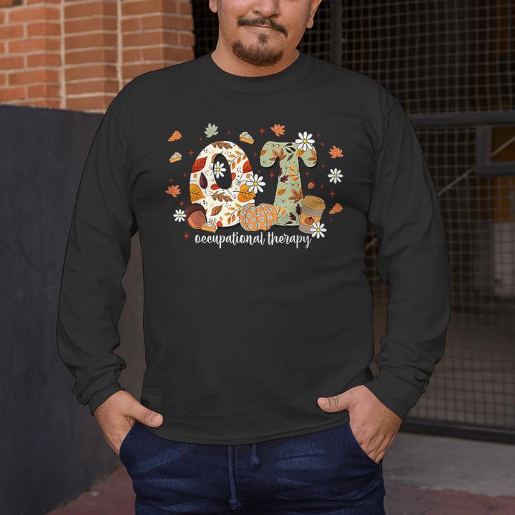 Occupational Therapy Fall Autumn Pumpkin Flower OTA Teacher Men's Long Sleeve T-Shirt, funny design
