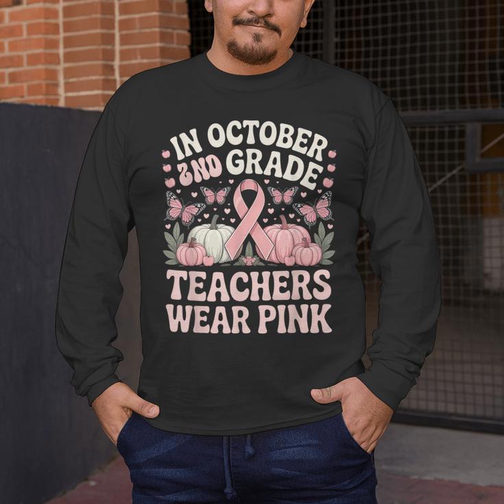 In October 2nd Grade Teachers Wear Pink Ribbon Breast Cancer Men's Long Sleeve T-Shirt, funny design In October 2nd Grade Teachers Wear Pink Ribbon Breast Cancer Men's Long Sleeve T-Shirt, funny design