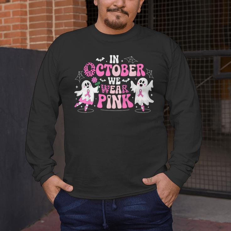 In October We Wear Pink Ballet Ghost Teacher Breast Cancer Men's Long Sleeve T-Shirt, funny design
