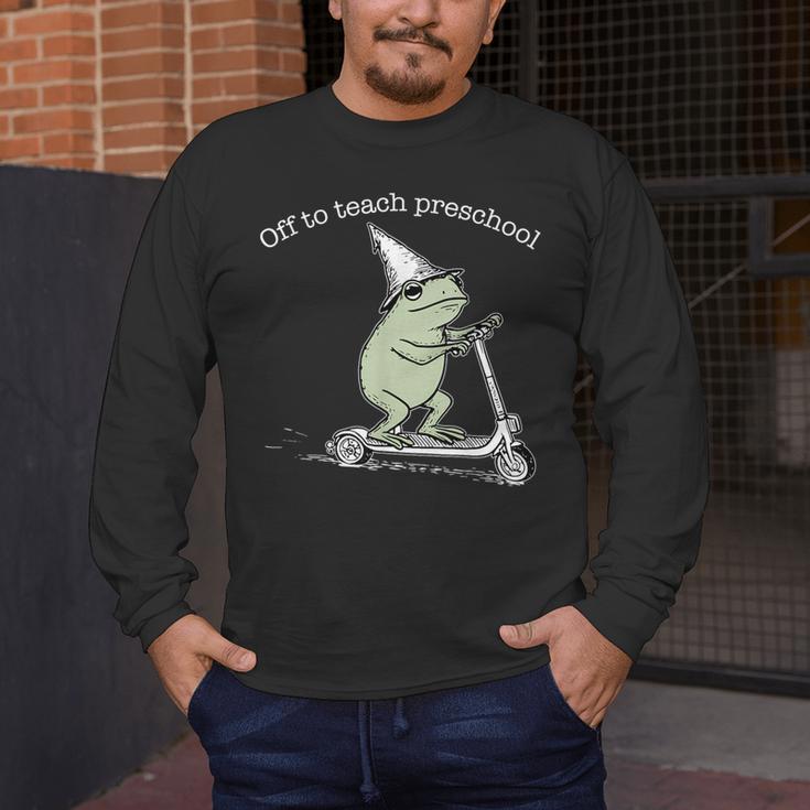 Off To Teach Preschool Pre-K Teacher Back To School Frog Men's Long Sleeve T-Shirt, funny design Off To Teach Preschool Pre-K Teacher Back To School Frog Men's Long Sleeve T-Shirt, funny design