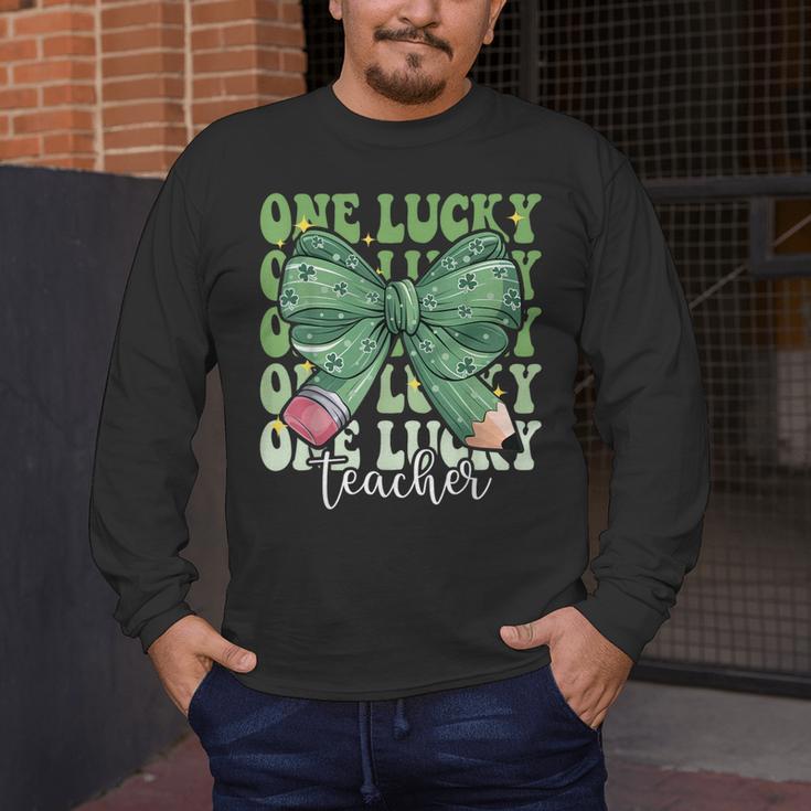 One Lucky Teacher Coquette Bow St Patricks Day Teacher Men's Long Sleeve T-Shirt, funny design One Lucky Teacher Coquette Bow St Patricks Day Teacher Men's Long Sleeve T-Shirt, funny design