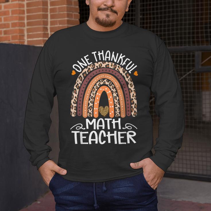 One Thankful Math Teacher Leopard Rainbow Thanksgiving Men's Long Sleeve T-Shirt, funny design