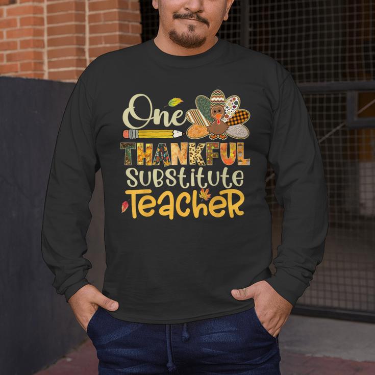 One Thankful Substitute Teacher Turkey Leopard Thanksgiving For Men Women Men's Long Sleeve T-Shirt, funny design One Thankful Substitute Teacher Turkey Leopard Thanksgiving For Men Women Men's Long Sleeve T-Shirt, funny design