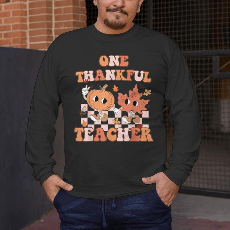 One Thankful Teacher Fall Leaves Thanksgiving Retro Men's Long Sleeve T-Shirt, funny design