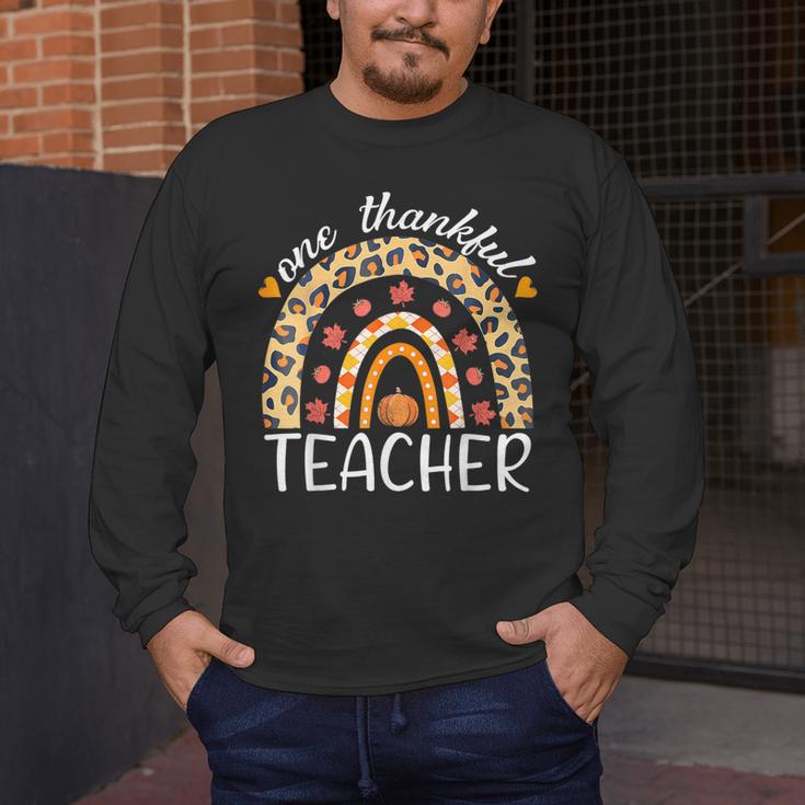 One Thankful Teacher Thanksgiving Rainbow Leopard Fall Men's Long Sleeve T-Shirt, funny design One Thankful Teacher Thanksgiving Rainbow Leopard Fall Men's Long Sleeve T-Shirt, funny design