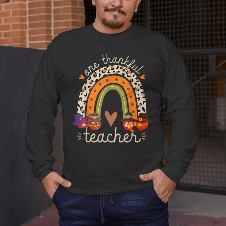 One Thankful Teacher Thanksgiving Turkey Rainbow Fall Men's Long Sleeve T-Shirt, funny design One Thankful Teacher Thanksgiving Turkey Rainbow Fall Men's Long Sleeve T-Shirt, funny design