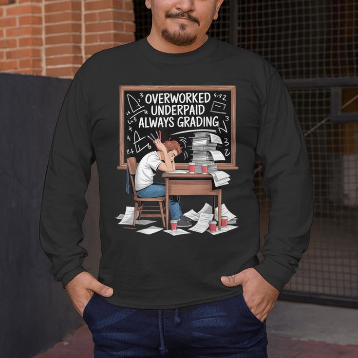 Overworked Underpaid Always Grading Teacher Men's Long Sleeve T-Shirt, funny design Overworked Underpaid Always Grading Teacher Men's Long Sleeve T-Shirt, funny design