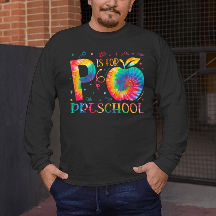 P Is For Preschool Tie Dye Back To School Teacher Men Women Girls Kids Men's Long Sleeve T-Shirt, funny design