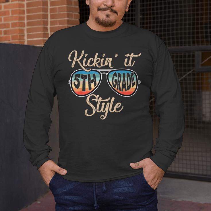 P41l Retro Kickin It 5th Grade Style Teacher Back To School For Men Women Girls Kids Men's Long Sleeve T-Shirt, funny design