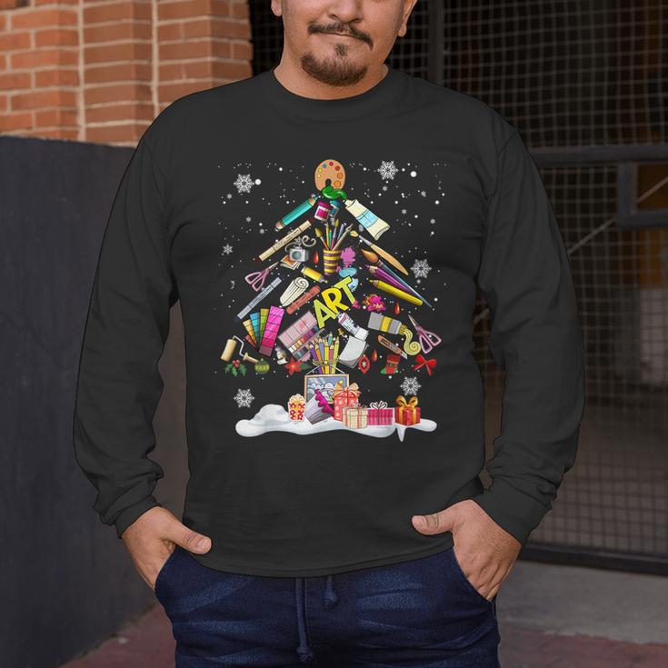 Paintbrush Christmas Tree Decor Xmas For Artist Art Teacher For Men Women Men's Long Sleeve T-Shirt, funny design Paintbrush Christmas Tree Decor Xmas For Artist Art Teacher For Men Women Men's Long Sleeve T-Shirt, funny design