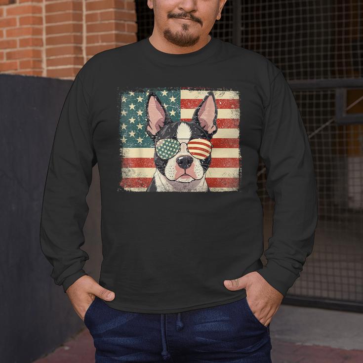Patriotic Boston Terrier Dog Lover USA Flag 4th Of July For Men Women Kids Men's Long Sleeve T-Shirt, funny design