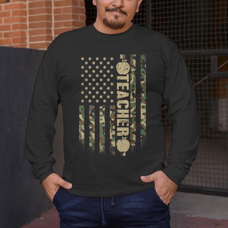 Patriotic Teacher American Flag Camouflage 4th Of July Camo Men's Long Sleeve T-Shirt, funny design Patriotic Teacher American Flag Camouflage 4th Of July Camo Men's Long Sleeve T-Shirt, funny design