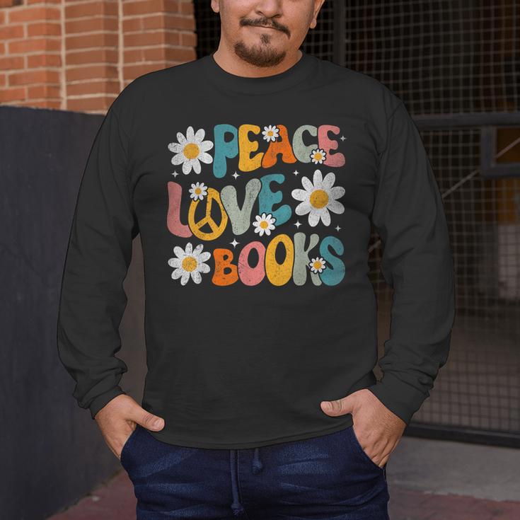 Peace Love Books Bookworm Librarian Reading Teacher Groovy Men's Long Sleeve T-Shirt, funny design Peace Love Books Bookworm Librarian Reading Teacher Groovy Men's Long Sleeve T-Shirt, funny design