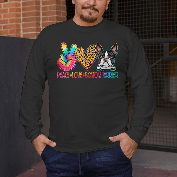 Peace Love Boston Terrier Tie Dye Dog Lover For Men Women Girls Kids Men's Long Sleeve T-Shirt, funny design
