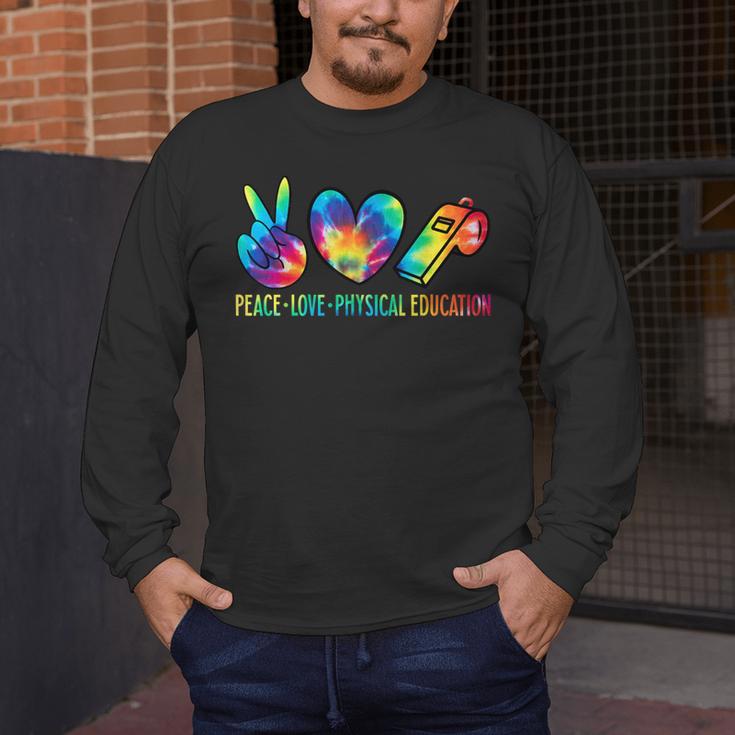 Peace Love Physical Education Tie Dye Sports PE Teacher Men's Long Sleeve T-Shirt, funny design